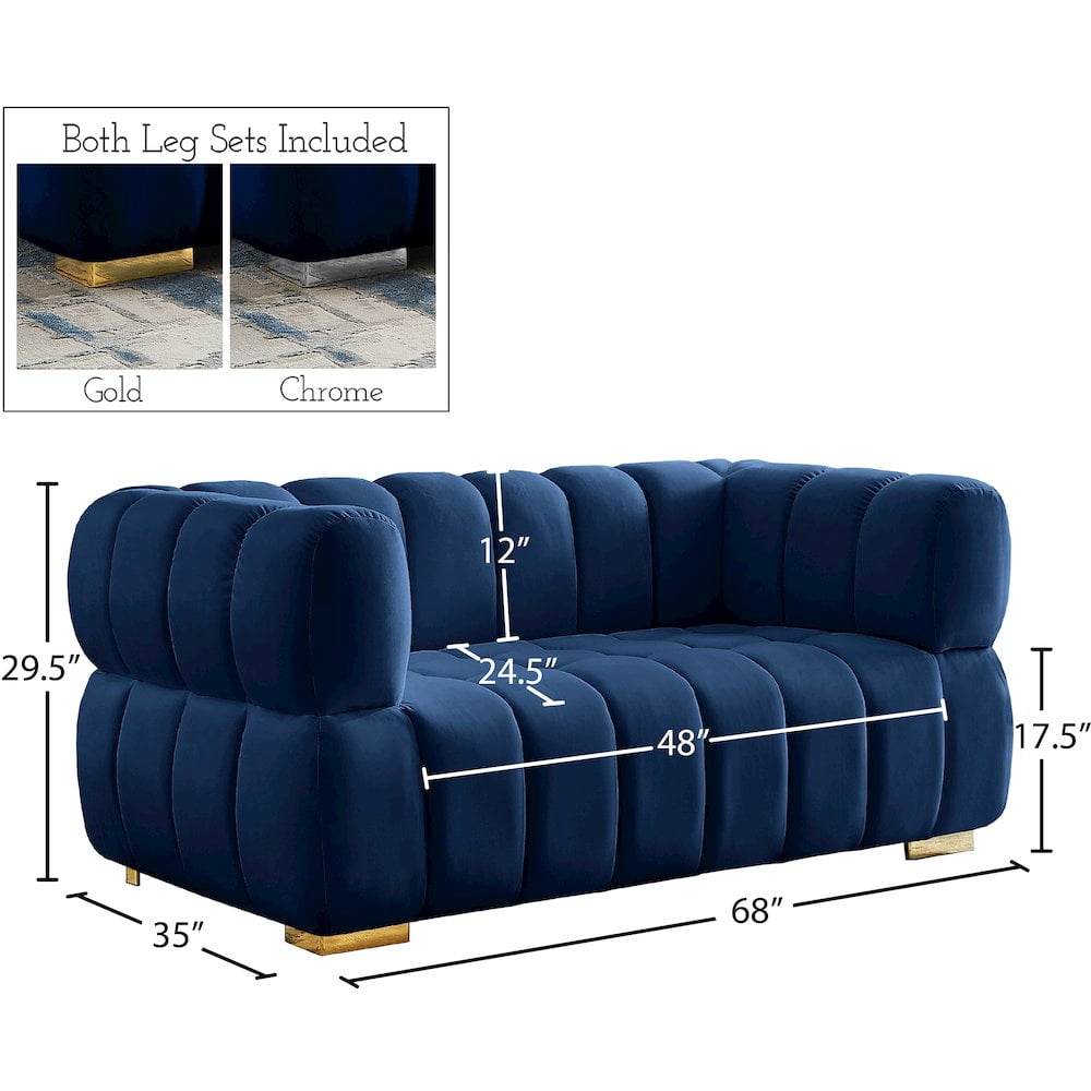 Meridian Furniture Gwen Navy Velvet Loveseat