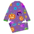 thumbnail image 4 of CAIVO Kids Girls Halloween Pumpkin Print Pajama Sets Lapel Long Sleeve Button Down Shirt With Pants 2 Piece Casual Home Sleepwear, 4 of 5