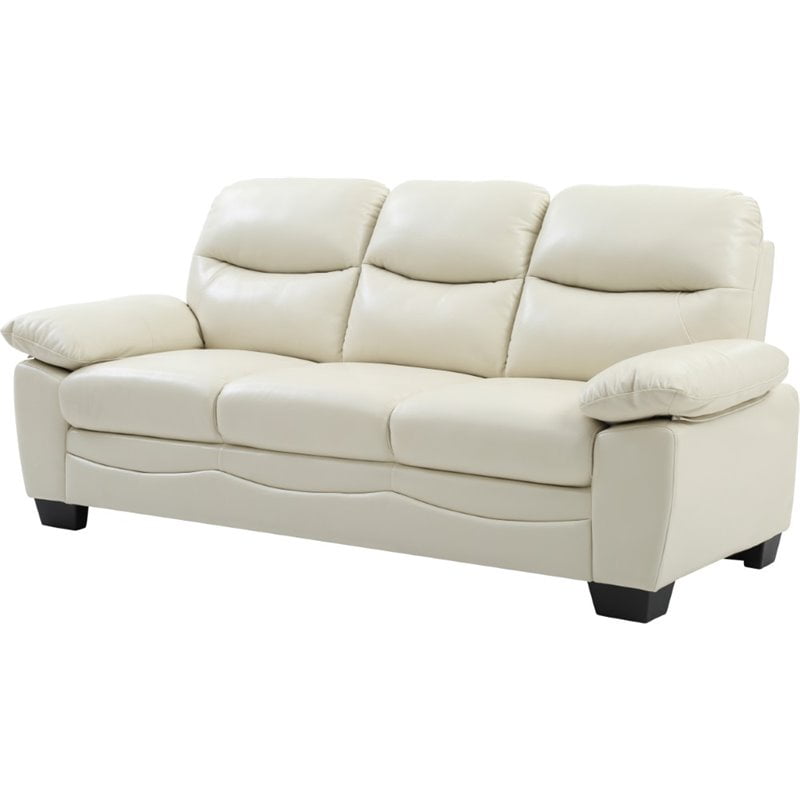 Maklaine Faux Leather Tufted Back Sofa with Padded Arms in Pearl Finish