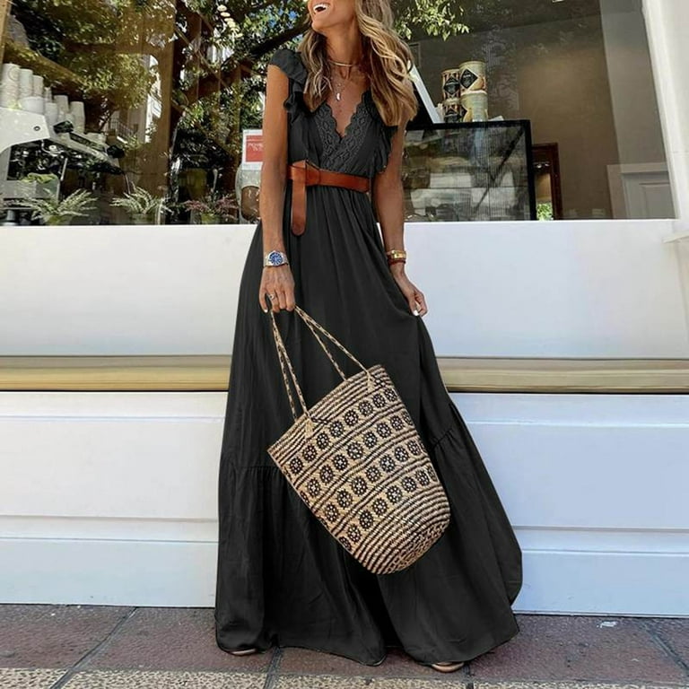 Krdevn Summer Dresses for Women 2024 Country Concert Outfits Semi Casual Lace Kaftan Plus Size Womens dress Color Black Size M Walmart