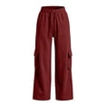 thumbnail image 5 of TRUNZI Sweatpants for Women Wide Leg Baggy Stretchy High Waist Tummy Control Drawstring Casual Joggers with Side Flap Pockets,Wine,Size XL, 5 of 9