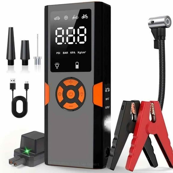 AIMAYA Jump Starter with Air Compressor,4500A Car Battery Jump Starter Portable (10L Gas/8L Diesel), 12V Jump Start Battery Pack Jump Box with Smart Jumper Cables, Tire Inflator, LED Light