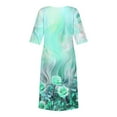 thumbnail image 4 of Edvintorg Dresses for Women Floral Printed Crew Neck Casual 3/4 Sleeve Dress with Pocket Summer Dresses for Women 2025 Vacation, 4 of 5