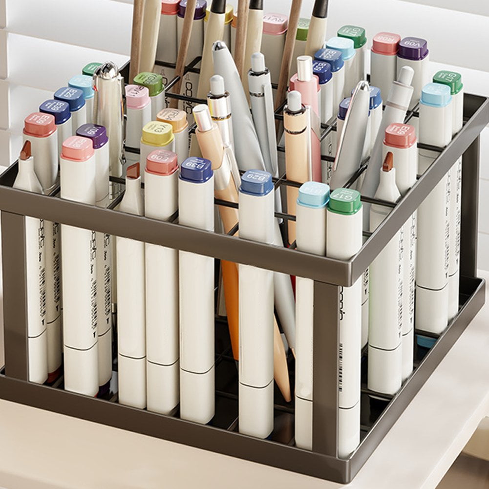 Iron Marker Organizer 36 Holes Paint Brush Holder Square Desktop Storage Box Large Pencil Shelves Makeup Brush Storage Organizer