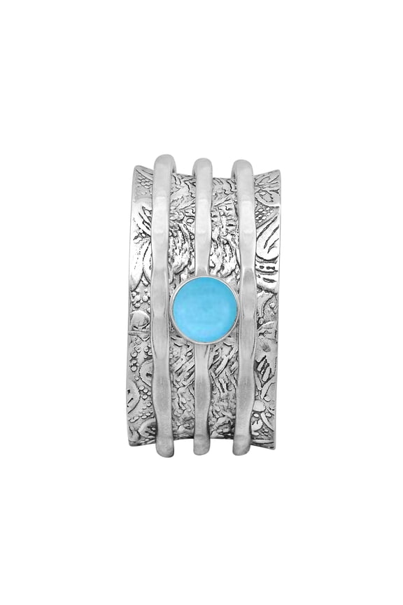 5mm Round Blue Jade 925 Sterling Silver Meditation Anxiety Women Wedding Spinner Ring