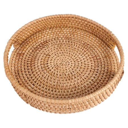 

Rattan Hand Woven Round Tray Food Platters Plate with Handles(S-30Cm)