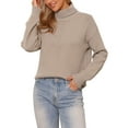 thumbnail image 4 of INSPIRE CHIC Turtleneck Sweater for Women's Long Sleeve 2025 Fall Winter Casual Pullover Knit Top S Khaki, 4 of 6