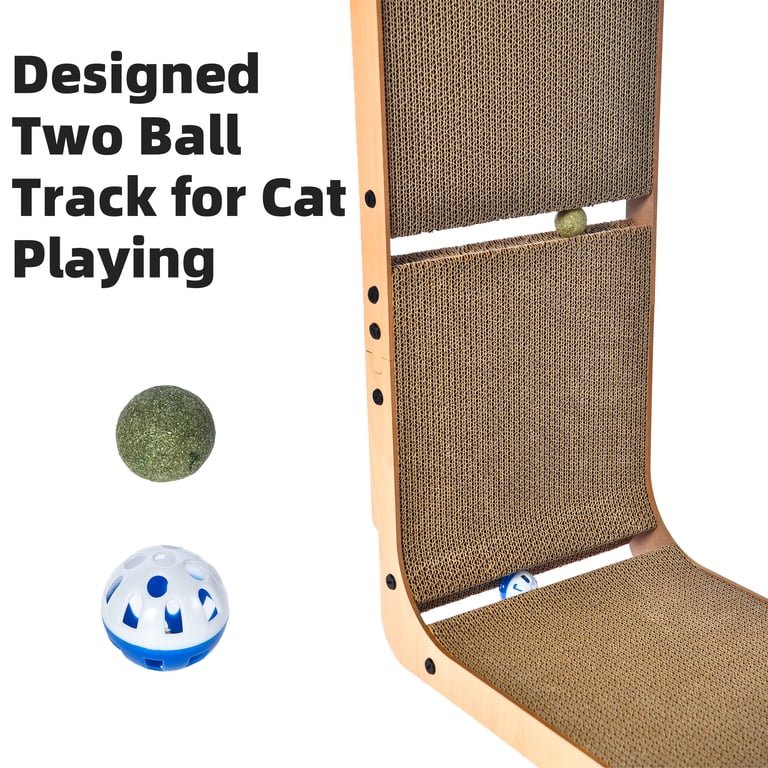 XJYYLX L-Shaped Cat Scratcher - Large Cardboard Scratching Post With Ball Toy & Catnip, Furniture Protector