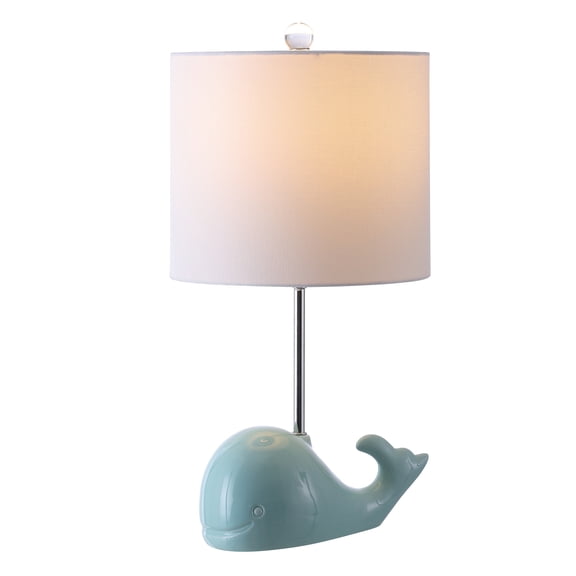 SAFAVIEH Walter 19 in. Whale Seafoam Ceramic Table Lamp with 100% White Cotton Shade