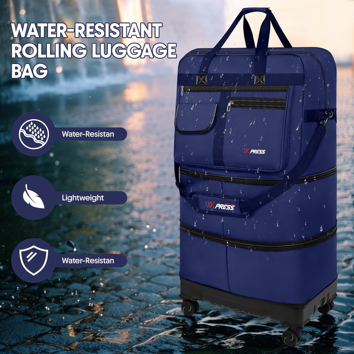 36" Expandable Foldable Suitcase Bag Large Collapsible Rolling Luggage Bag for Storage, Moving & Abroad Travel, Navy, JM