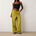 thumbnail image 2 of Sewkxo Womens Linen Palazzo Pants Drawstring Elastic Waist Casual Wide Leg Trousers with Pockets,Fluorescent Green M, 2 of 5