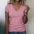 thumbnail image 3 of Women's Classic Fit T Shirts Short Sleeve V Neck Casual Tee Shirt Summer Tops Pink M, 3 of 5