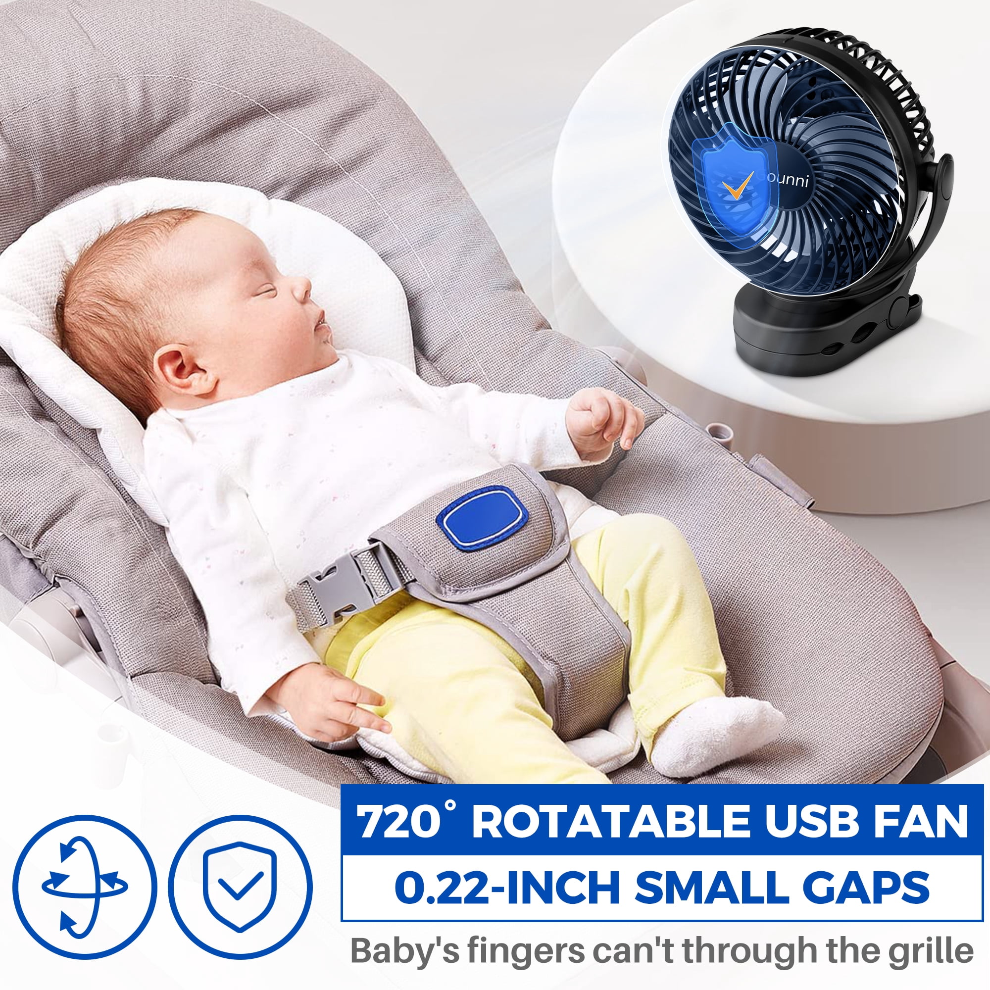 Gounni Clip-on Fan or Desktop Fan 10000mAh Battery 6-inch 3 Speeds