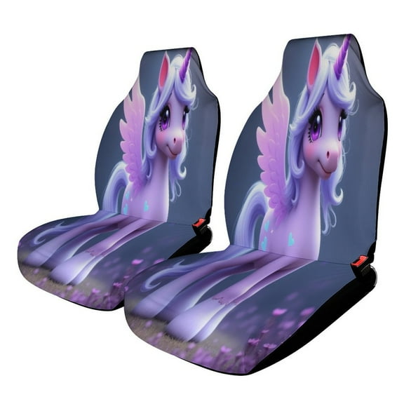 Purple Unicorn with Hearts Set of 2Pcs Car Seat Covers Easy Clean Automobile Seat Protector Car Interior Accessories