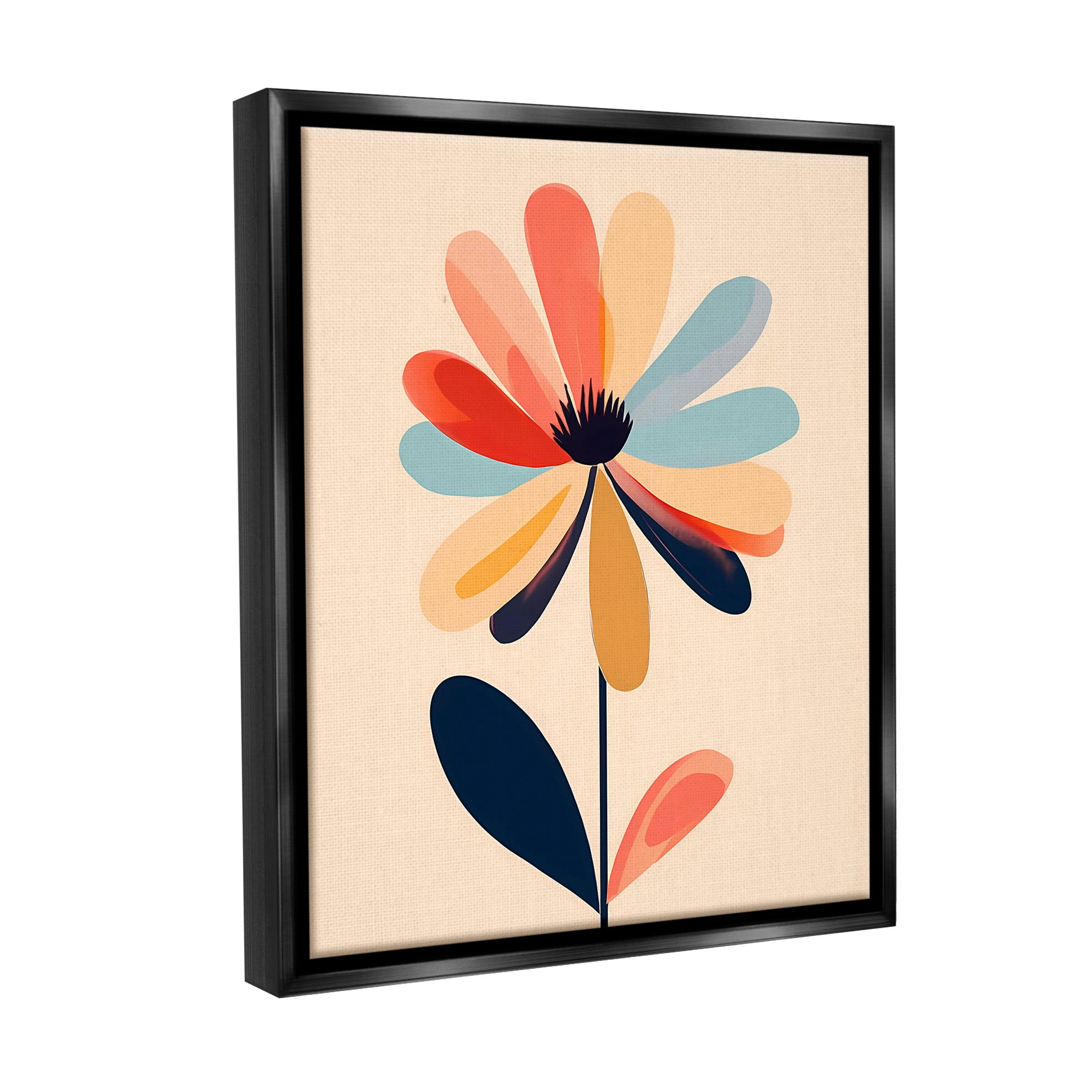 Stupell Industries Alternating Petals Flower Botanical & Floral Painting Black Floater Framed Canvas Art Print Wall Art, 17 x 21