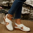 thumbnail image 4 of Wedge Sandals for Women Closed Toe Hollow out Fashion Gladiator Summer Beach Orthopedic Shoes with Hook and Loop White Size 8.5, 4 of 8