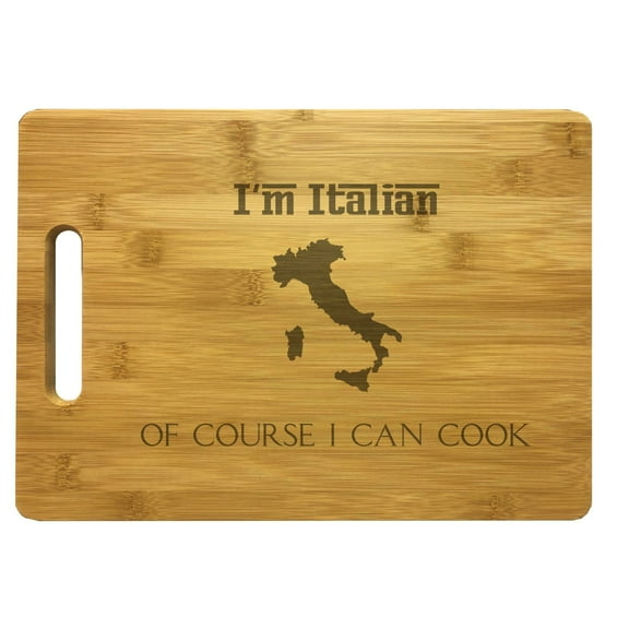 PrecisionNC Chef Gifts I'm Italian Of Course I Can Cook Engraved Large Sized Natural Wood Cutting Board Kitchen Decor Bamboo