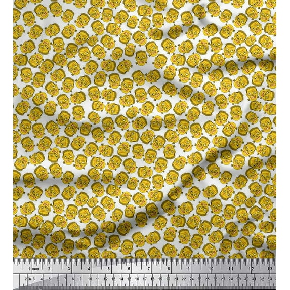 Soimoi Polyester Crepe Fabric Witch Face Halloween Print Fabric by The Yard 52 Inch Wide