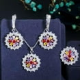 thumbnail image 5 of Trendy Royal Blue Zirconia 3pcs Round Sun Flower Women Party Fashion Jewelry Set, 5 of 6