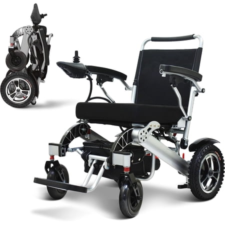 Ephesus E5: Folding Electric Wheelchair, Comfortable 22" Wide Seat, 400 lbs Capacity (Silver 22")