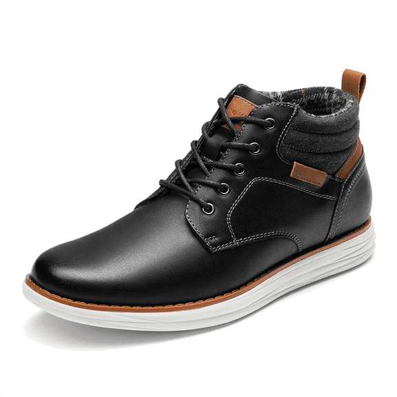 Men's Mid-Top Chukka Sneakers Leather Lace-Up Casual Dress Boots Comfortable Work and Outdoor Shoes