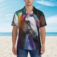 thumbnail image 2 of Pofeuu Colorful Haired White Horse Print Hawaiian Shirt for Men Sleeves Casual Button Down Summer Beach Dress Shirts T-Shirts,Large, 2 of 7