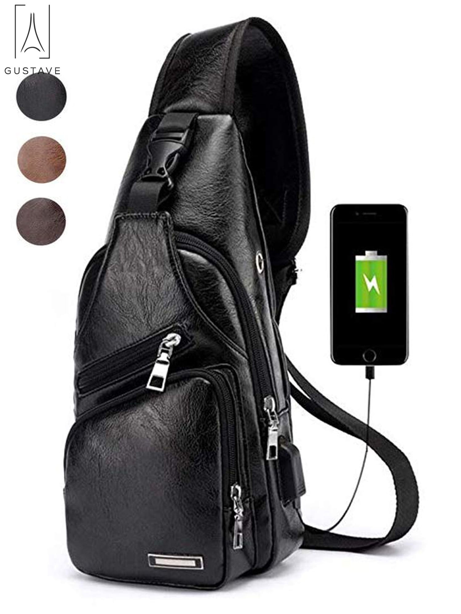GustaveDesign Sling Bag Men Chest Shoulder Backpack waterproof Leather ...