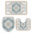 thumbnail image 2 of Bohemia Bathroom Rugs Set Blue Vintage Boho Ethnic Farmhouse Flower Pattern Non Slip Absorbent Soft Bath Mats 3 Piece Set with Bathroom Rug, U-Shaped Floor Mat, Toilet Seat Cover Small Size, 2 of 9