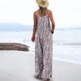 thumbnail image 3 of Casual Loose Overalls Jumpsuits For Women One Piece Sleeveless Printed Wide Leg Long Pant Rompers With Pockets Purple M, 3 of 5
