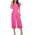 thumbnail image 2 of AUNVITO Women's Casual Loose Fit V-Neck Jumpsuit with Pockets Elastic Waist Summer Solid Rompers, 2 of 7