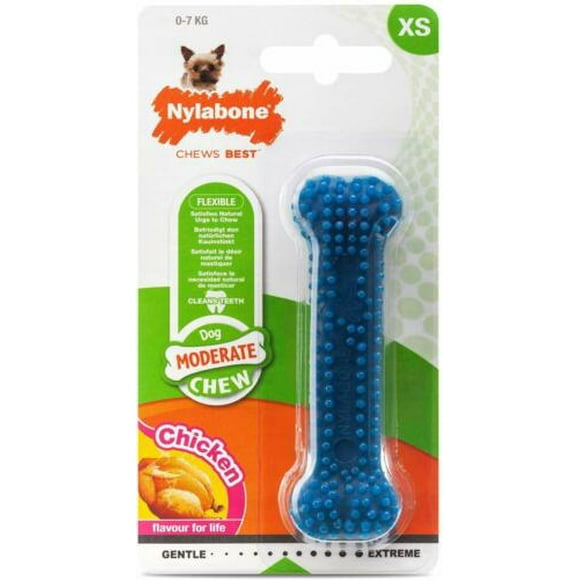 Huesito masticable azul para perro raza chica