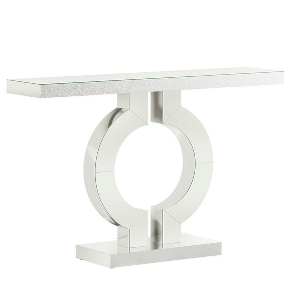 Yardi Yarda 43" Mirrored Console Table, Modern Silver Sofa Table with O-Shaped Base, Silver