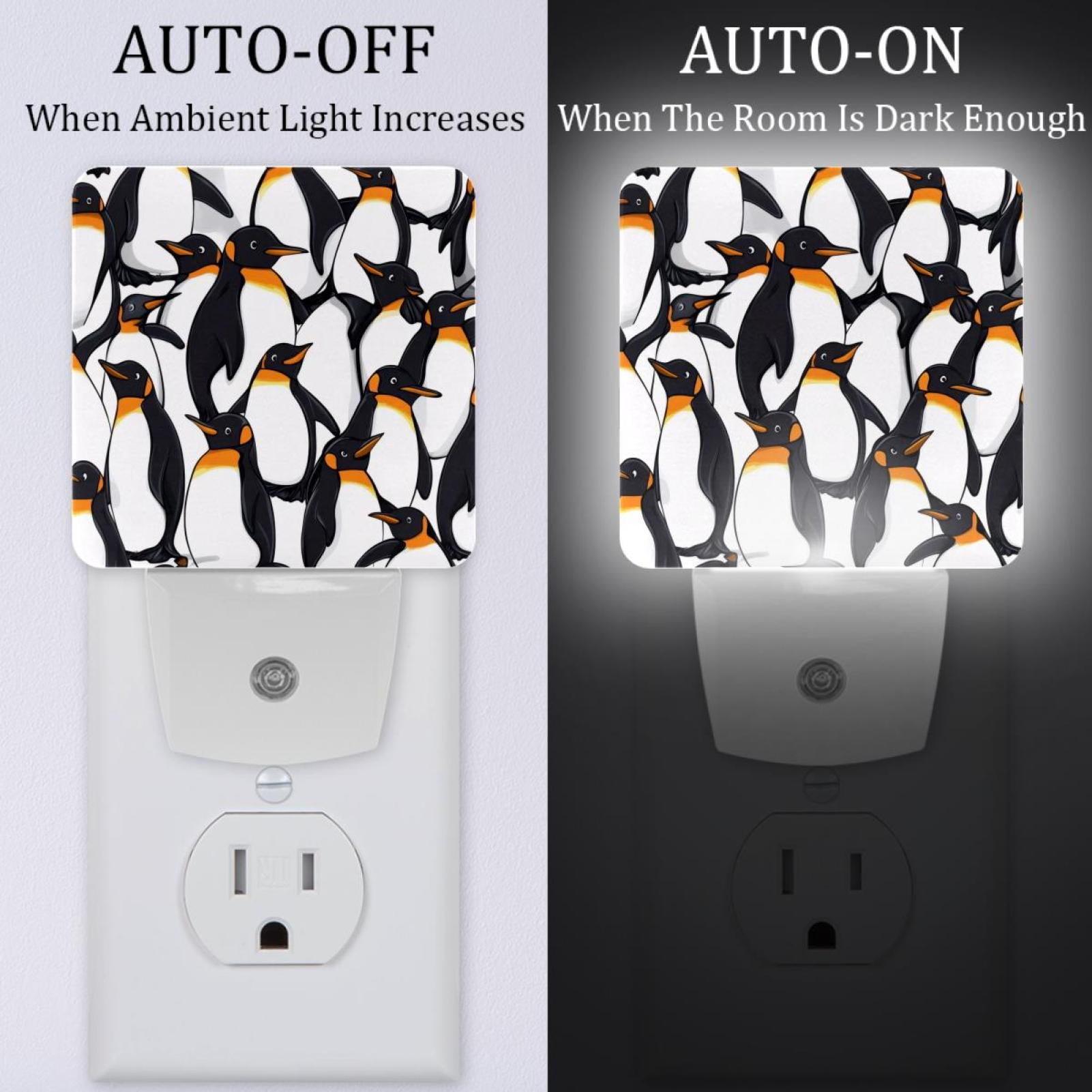 PhooArto Cartoon Penguins Pattern Plug in LED Night Light Auto Sensor Dusk to Dawn Decorative Night for Bedroom, Bathroom, Kitchen, Hallway, Stairs, Baby's Room, Energy Saving