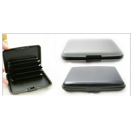 Globe Business Card Holder - RFID Blocking Hard Case Credit Card Wallet ID Holder Business Aluminum Blk Sil !