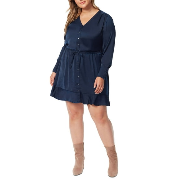 Trendy Plus Size Shiloh Tie-Waist Shirtdress Navy Blazer 2X