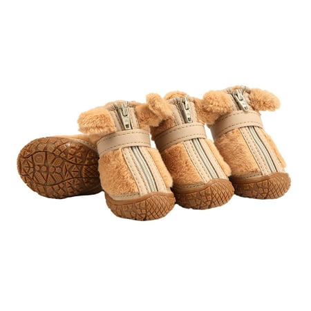 LINASHI Adjustable Dog Hiking Boots 4pcs Pet Shoes Comfortable Winter Plush Dog Booties with Zippers Closures Anti-slip Dogs Paw Protectors for Outdoor