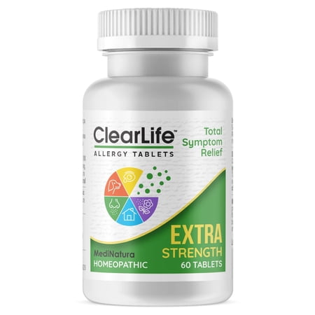 ClearLife Extra Strength - Multi-System Allergy Relieving Homeopathic Remedy - 15 Powerful Actives - Congestion, Itchiness & Sinus Pressure Relief - 60 Tablets