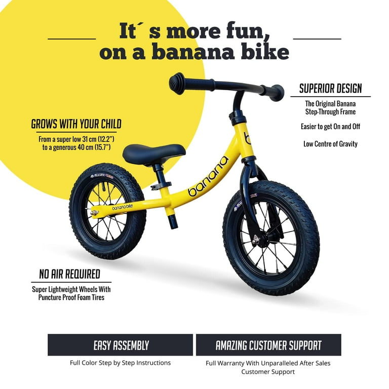 Banana GT Kids Balance Bike for 2 5 Year Olds Lightweight Adjustable Air Tires Yellow Walmart