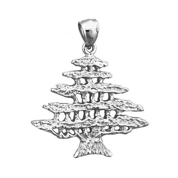 Rhodium Plated 925 Sterling Silver Cedar Tree of Lebanon Pendant