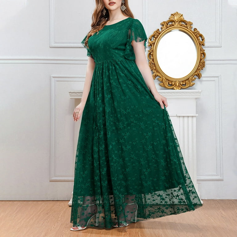 Women's Plus Size Elegant Evening Wedding Guest Long Chiffon Dress with Drop  Waist Solid Color Dresses - Walmart.com