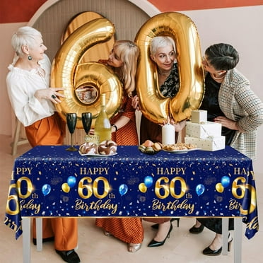 TRHOO-60th Birthday Decorations Men-3pcs Navy Blue 60th Birthday Table Covers Rectangle Waterproof Plastic Gold Blue Birthday Tablecloth for Men 60th Birthday Party Supplies