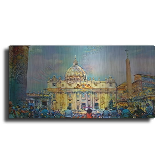 Luxe Metal Art 'Vatican City Saint Peter Basilica' by Pedro Gavidia, Metal Wall Art, 24"x12"