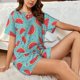 thumbnail image 4 of Fotbe Watermelon Conjunto de Pijama Estampado para Mujer, 2 Piezas, Ropa de Dormir con Camiseta de Manga Corta y Shorts Suaves-Small, 4 of 6