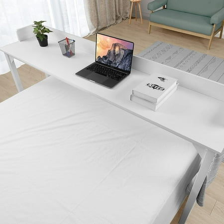 Arlopu Overbed Table with Wheels, 70.8'' Rolling Over Bed Desk for Full/Queen Size Bed, Mobile Computer Desk Standing Workstation White Hospital Bed Table