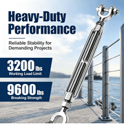 Tootaci 3/8 Stainless Steel Turnbuckles, Jaw and Jaw Cable Wire Tensioners, 3200lb Working Load Limit for Sun Shade Sail Tent Outdoor String Lights, 1PCS