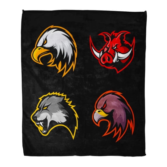 ASHLEIGH Throw Blanket Warm Cozy Print Flannel Furious Boar Wolf Panther and Eagle Head Sport Modern Team Badge Premium Wild Comfortable Soft for Bed Sofa and Couch 50x60 Inches