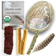 Sage Smudge Kit | Dragon's Blood Sage, Sweetgrass Braid, 2 Palo Santo Sticks, Abalone Shell, & Feather Smudging Kit for Meditation, Yoga, Reiki, Home Cleansing, Aromatherapy