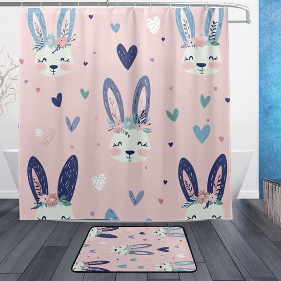 BZSMCE Shower Curtain and Bath Accessory Set,Bunny Blossoms Pattern