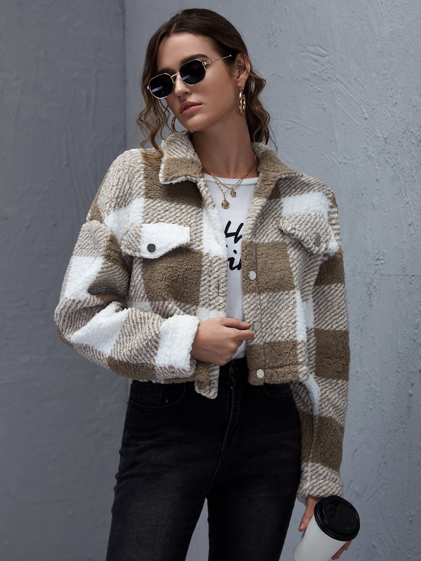 plaid teddy jacket