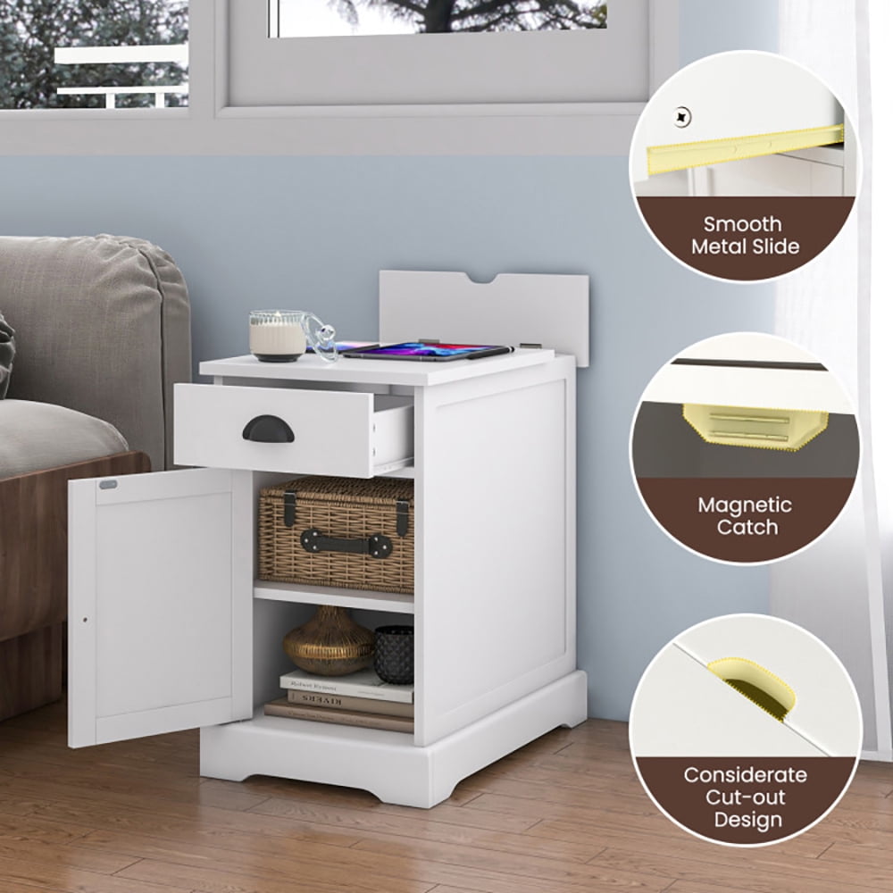 Finihen End Table, Side Table with Charging Station and Flip Top, Sofa Side Table, Bed Side Table, for Living Room, Bedroom, White Finihen End Table, Side Table with Charging Station and Flip Top, Sofa Side Table, Bed Side Table, for Living Room, Bedroom, White
